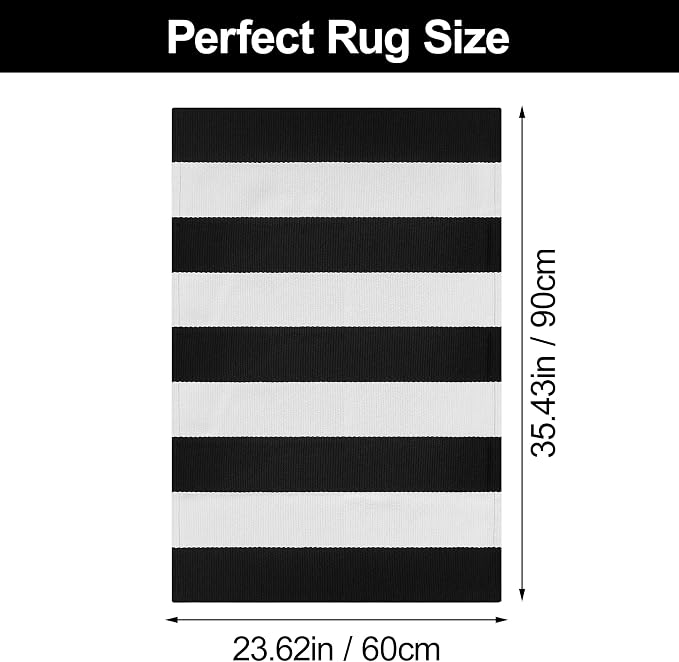 Black and White Striped Outdoor Rug 2x3 Cotton Woven Rug Small Front Porch Rug Door Mats Reversible Foldable Washable Indoor Outdoor Carpet Area Rugs for Entryway Farmhouse Decor Doormats