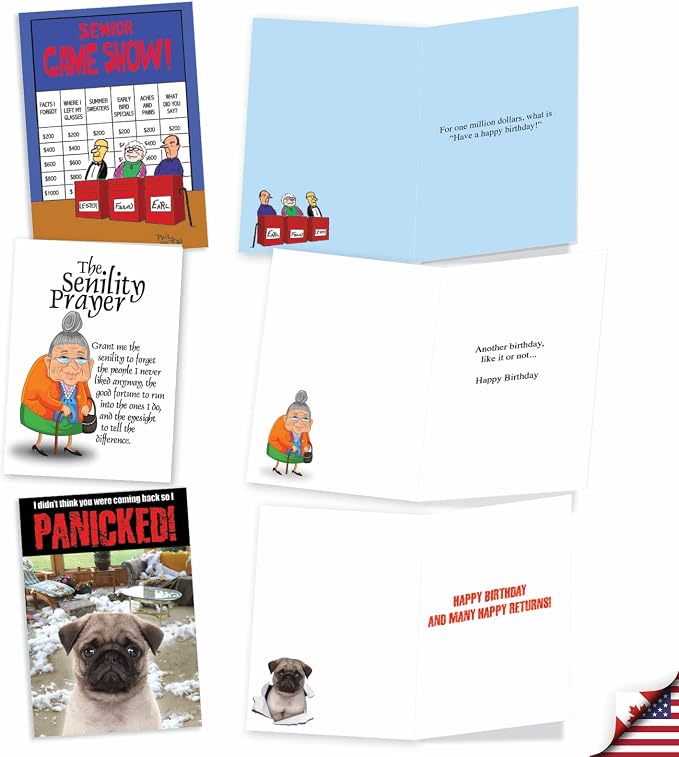 NobleWorks 20 Assorted Birthday Cards for Men Women Funny AC8837BDG-B2x10 | Birthday Bonanza Old Age Humor Variety Pack, Envelopes Included