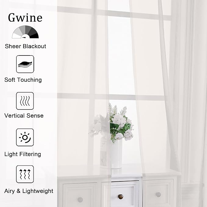 Gwine Ivory Sheer Curtains 72 Inches Long 2 Panels Set - Image 2