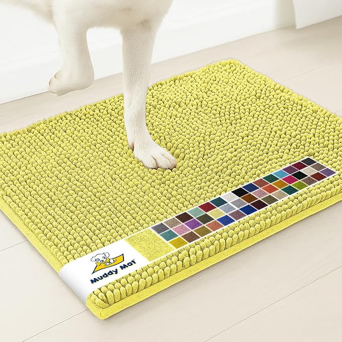 Muddy Mat® | Super Water Absorbent Door Mat Indoor, Microfiber Quick Dry Chenille Entryway Rug, Slip Resistant Front Door Mat, Indoor Mats for Entryway, Machine Washable Pet Rug, Yellow 28" x 48"