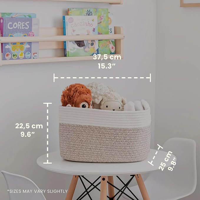 OrganiHaus Cotton Rope Basket for Shelf Storage, 15x9x10 | Handwoven; a toy bin and organizer for towels, books, or blankets; fits nursery, playroom, or bedroom decor