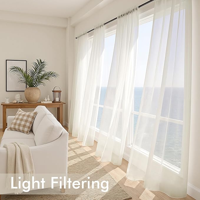 MIULEE Ivory Sheer Curtains 72 Inches Long, 4 Panels Set, Light Filtering Rod Pocket Voile Drapes for Living Room and Bedroom, Airy Soft Fabric Window Treatments, 54 x 72 Inches
