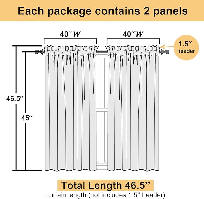 Lecloud Black Sheer Curtains 45 Inch Long 2 Panels, Short Voile Drapes - Image 4