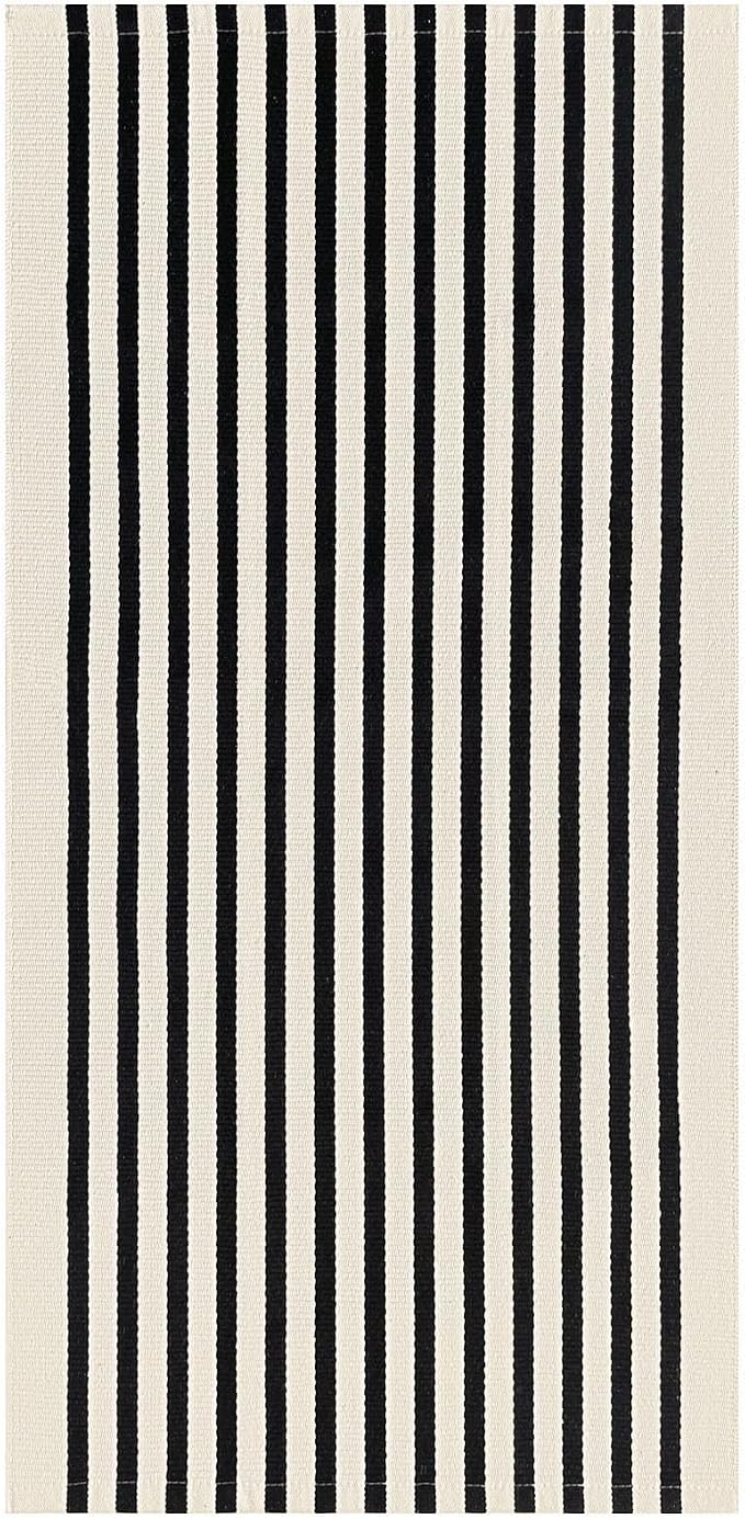 KOZYFLY Beige and Black Striped Runner Rug 2x4.3 ft Cotton Woven Washable Indoor Outdoor Doormat Small Front Door Rug for Entryway Porch Kitchen Hallway Patio Laundry Room