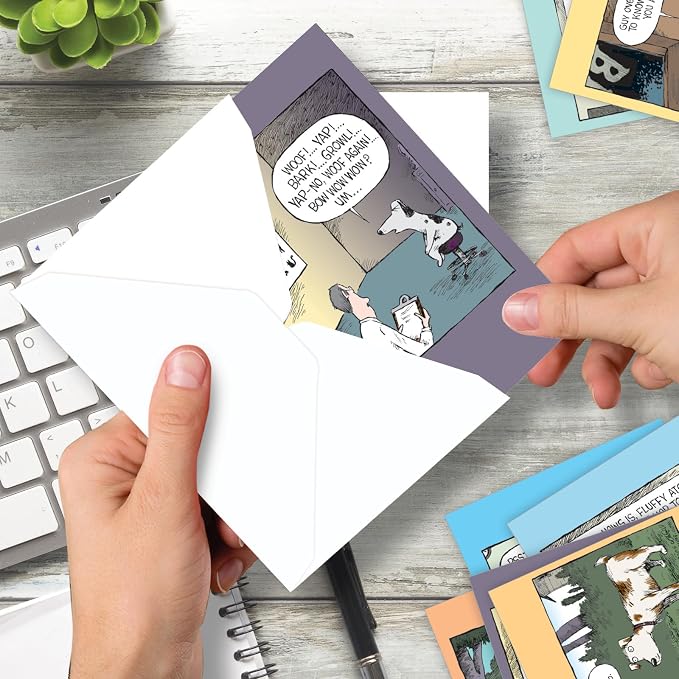 NobleWorks 20 Assorted Box Set Funny Birthday Greeting Cards w/ 5 x 7 Envelopes For Men, Women (10x2 Designs) Dave Coverly's Dog Days AC2665BDG-B2x10