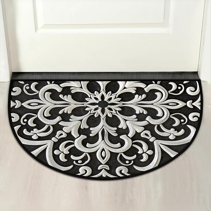 Mandala Boho Half Round Door Mat Non Slip Half Circle Rugs | Mandala Flower Washable Half Moon Rug Semi Circle Rugs Indoor Entrance Floor Carpet for Kithen Bedroom Fireplace Decor