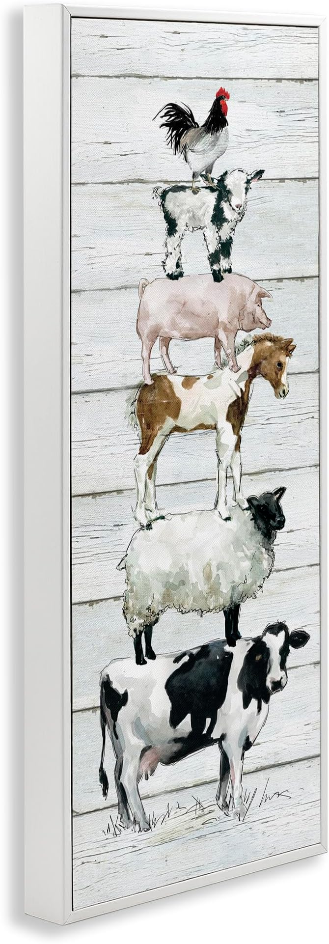 Stupell Industries 'Country Farm Animal Stack', Framed Giclee Art, White, 10 x 24 Inches, Easy to Hang and Sturdy, Made in USA, by Carol Robinson