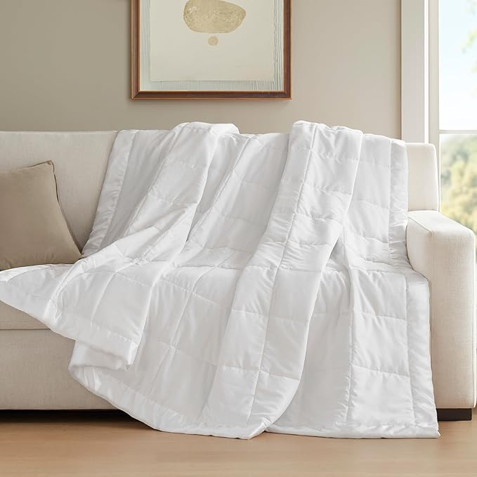 Madison Park Down Alternative Queen Blanket for Bed, Satin Trim, White | Lightweight Windom Blanket Full Size Premium 3M Scotchgard Moisture Wicking Treatment, OEKO TEX, Soft Bed Cover, All Season