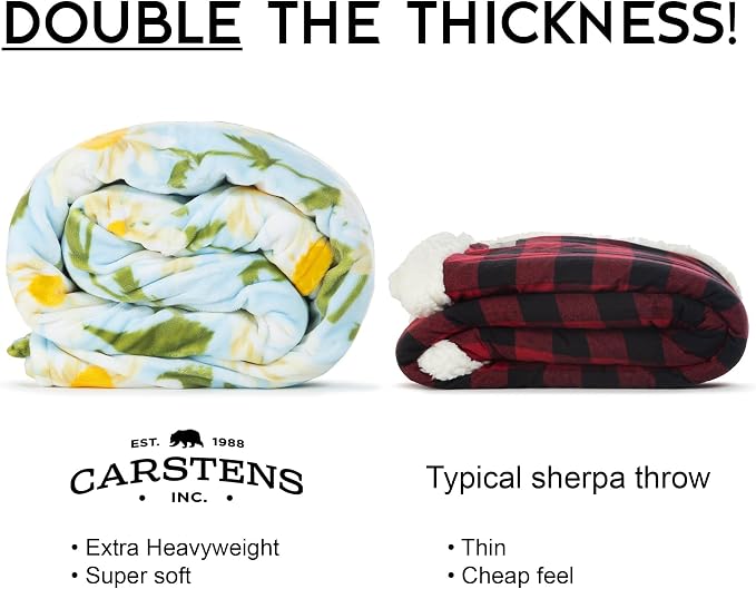 Carstens, Inc. Ultra Premium Super Soft Plush Sherpa Fleece Oversized Throw Blanket 54" x 68", Daisy Daydream