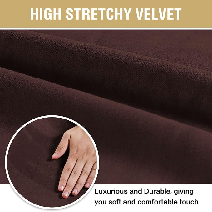 H.VERSAILTEX Velvet Dining Chair Covers Stretch Chair Covers for Dining Room Set of 4 Parson Chair Slipcovers Chair Protectors Covers Dining, Soft Thick Solid Velvet Fabric Washable, Brown