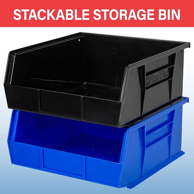 Akro-Mils 30235 AkroBins Plastic Storage Bins, 11"x11"x5", Stone, 6-Pack | Space-Saving Stackable Bins for Garage, Pantry, Craft Organization