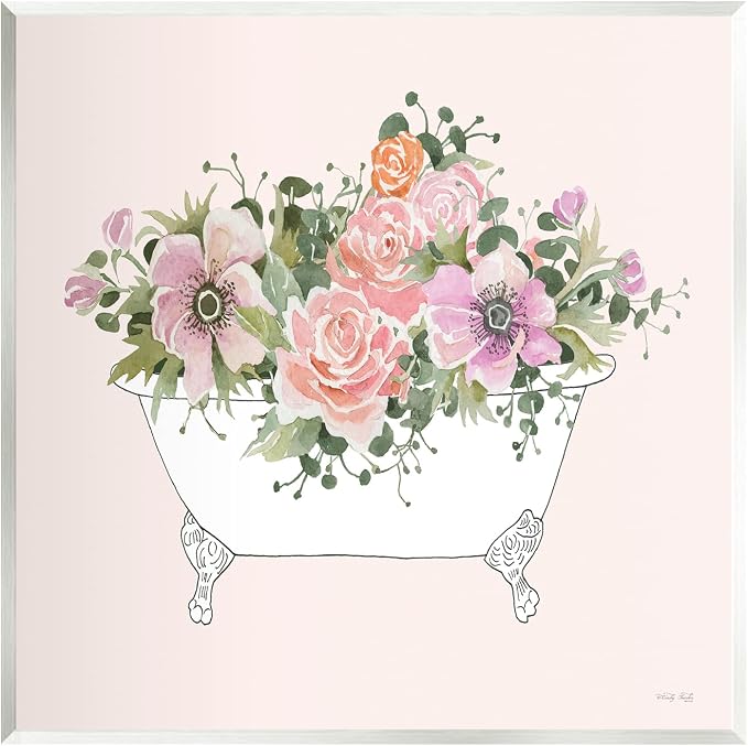 Mixed Flower Bathtub Planter, 12 x 12 Inch Mounted Print on Wall Plaque | Stupell Industries · By Cindy Jacobs · Hand finished · Ready to hang · Made in USA