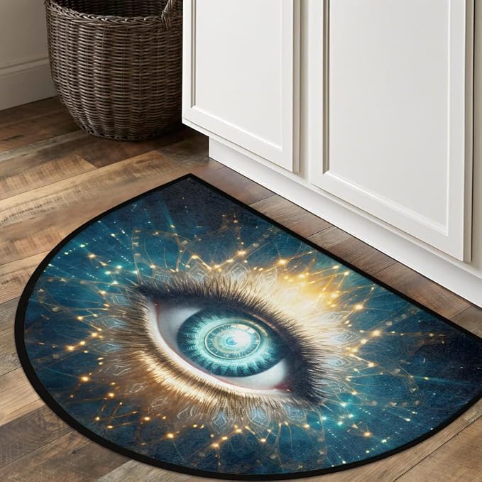 Evil Eye Half Round Door Mat Non Slip Half Circle Rugs | Abstract Art Washable Half Moon Rug Semi Circle Rugs Indoor Entrance Floor Carpet for Kithen Bedroom Fireplace Decor