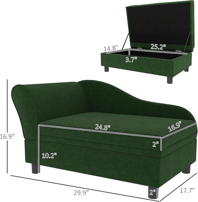 PawHut Luxury Fancy Dog Couch with Hidden Storage, Small Dog Sofa Bed with 2" Soft Foam, Modern Pet Furniture for Puppies & Little Breeds, Green