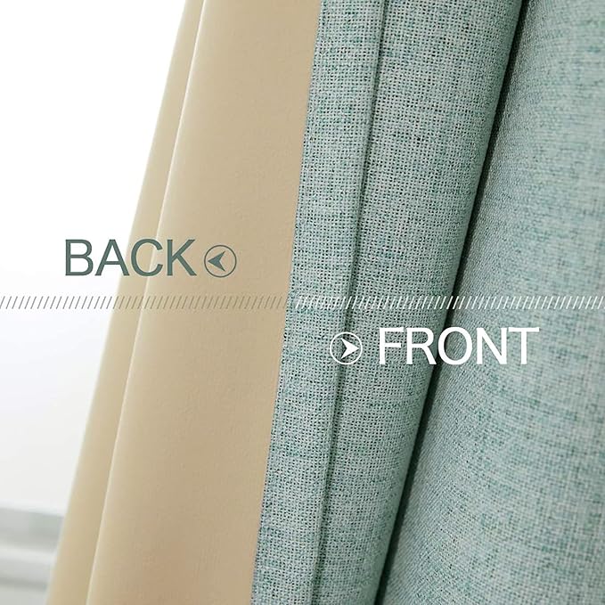 MIULEE Linen Blackout Curtains and Drapes 100% Room Darken Thermal Insulated Grommet Window Panels with Coating 2 PCs W 42 x L 84 inches Seafoam Green