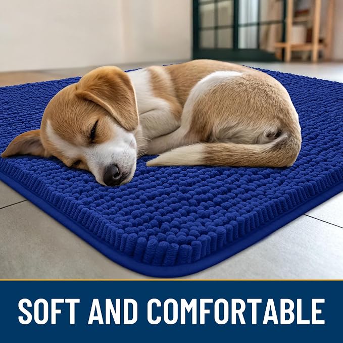 Smiry Dog Door Mat for Muddy Paws 47x24, Absorbent Dirt Trapper, Non-Slip Washable Chenille Entryway Rug for Inside Floor, Royal Blue, Classic Solid