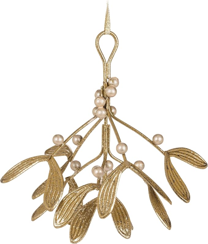 Abbott Collection Mistletoe Branch Christmas Ornament | Ready-to-Hang Keepsake, Metal, Gold, 6"H