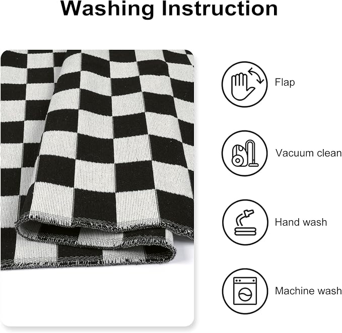 Seavish Checkerboard Rug, 2x3 Ft Black and White Checkered Outdoor Door Rug | Washable Cotton Woven Washable Outdoor Door Rugs, Reversible Floor Mat for Front Door Bedroom Entryway Kitchen