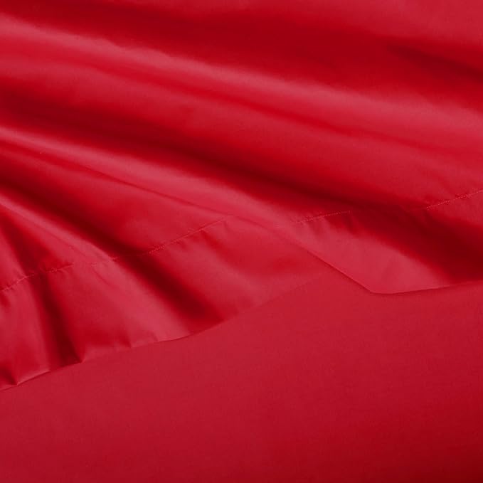 Amazon Basics Kid's Soft, Breathable, Machine Washable Microfiber 3-Piece Sheet Set with Pillowcase, Twin, Red, Solid