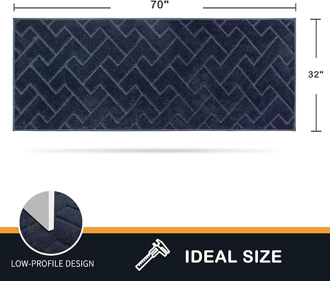 PURRUGS Dirt Trapping Door Mat 32" x 70", Non-Slip Machine Washable Entry Rug, Dog Doormat, Indoor Front Door Mat, Super Absorbent Entryway Rug for Muddy Shoes & Paws, Navy Blue