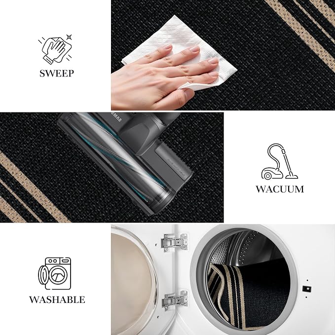 EDIMENS Scalloped Easy Jute 3x5 Outdoor Rug, Washable Non-Slip Geometric Black Rugs for Entryway, Indoor Outdoor Farmhouse Rug Modern Carpet Door Mat Area Rug for Patio Living Room Porch Kitchen