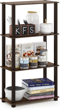 Furinno TURN-S-TUBE Storage Shelves, 4-Tier Book Shelf, Corner Shelf, Toolless Open Shelves, for Organization and Storage, Living Room, Garage, Home Office, Walnut