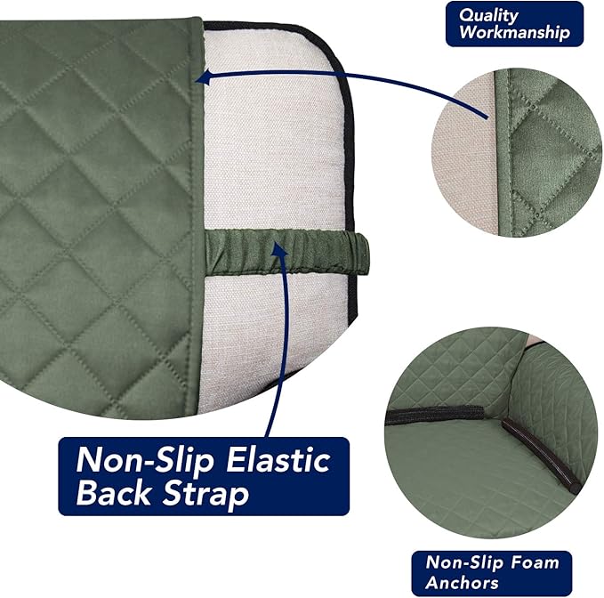 PureFit Reversible Quilted Sofa Cover, Water Resistant Slipcover Furniture Protector, Washable Couch Cover with Non Slip and Elastic Straps for Kids, Dogs, Pets (Chair, Greyish Green/Beige)