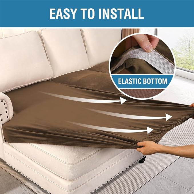 H.VERSAILTEX Velvet Stretch Sectional Couch Covers 4 Pieces Sofa Seat Cushion Covers L Shape Separate Couch Cover for Both Left/Right Sectional Couch (Large Sofa 3 Seater + 1 Chaise, Bronze Brown)