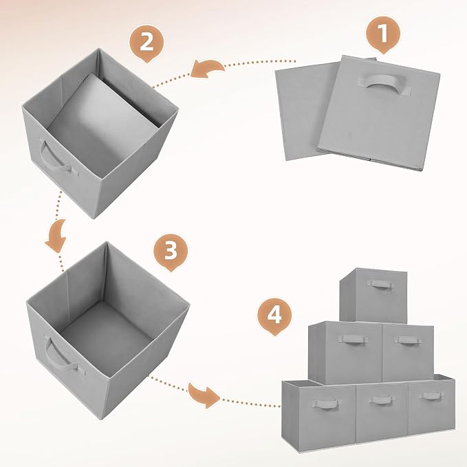 STORAGE MANIAC Storage Cubes, 11 Inch Collapsible Storage Bins with Handles, 8 Pack Fabric Foldable Bins for Organization, Durable Storage Bins for Closet, Shelves, Offices, 8-Pack Grey