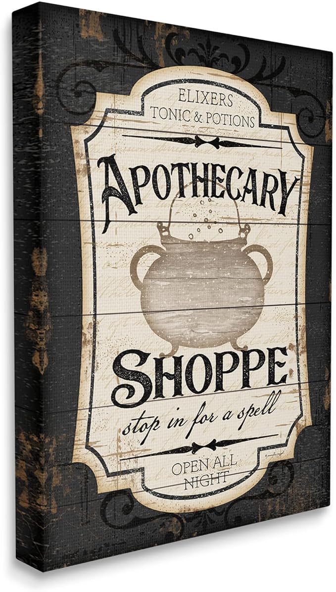 Stupell Industries 'Apothecary Shoppe Spooky Sign', Canvas Art, 30 x 40 Inches, Easy to Hang and Sturdy, Made in USA, by Jennifer Pugh | Stupell Industries | 30 x 40 Inches, Easy to Hang and Sturdy, Made in USA, by Jennifer Pugh
