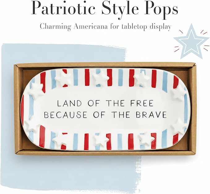 Mud Pie Red Ceramic Stripe American Sentiment Tray, America 250 Merchandise