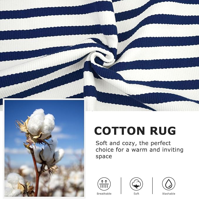 IOHOUZE Striped Area Rug 2.3'x3.6' Front Door Rugs Small Washable Area Rug for Front Porch, Spring Summer Welcome Door Mats Outdoor Indoor, Doormat for Entryway Porch Entrance, Navy/White