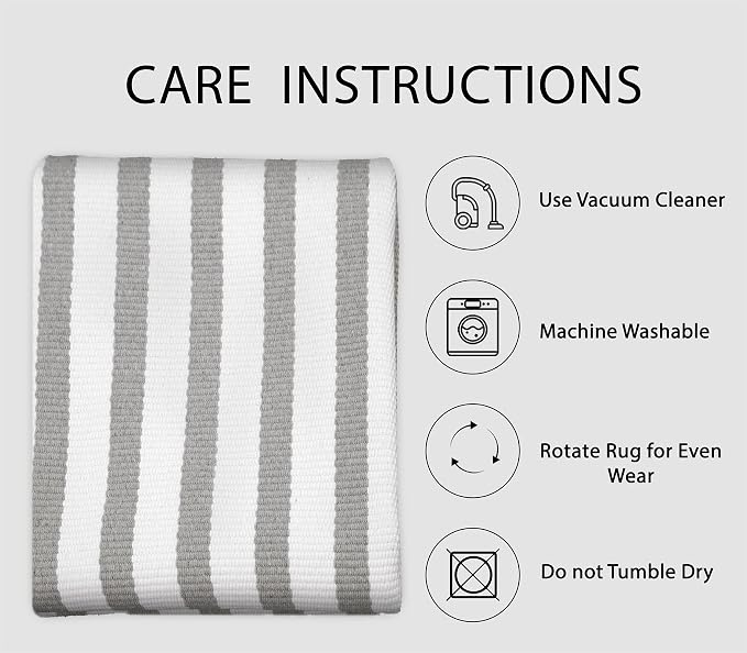 IOHOUZE Striped Area Rug 4'x6' Front Door Rugs Washable Area Rug for Double Front Porch, Large Patio Rug Outdoor Indoor, Doormat for Entryway Porch Entrance, Grey/White