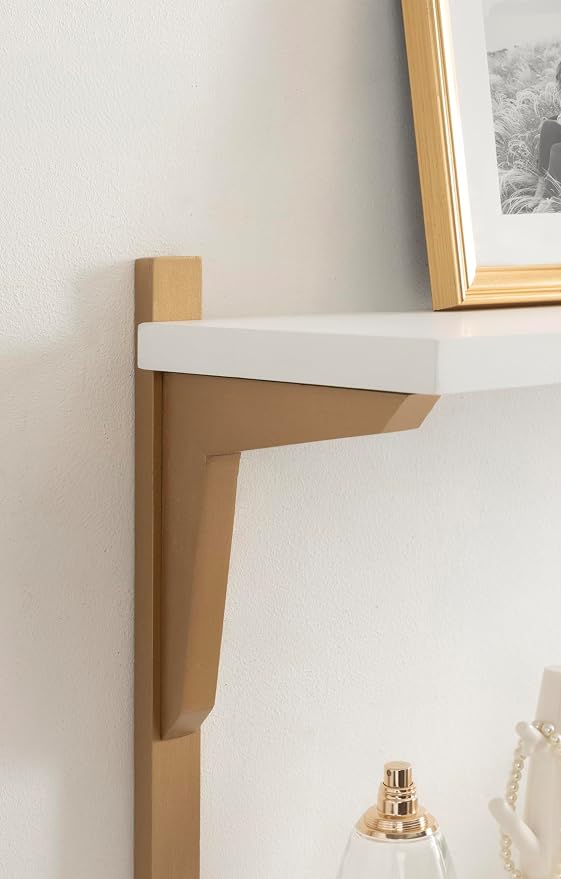 Kate and Laurel Meridien Modern Two-Tier Wooden Shelves, 24 x 8 x 24, White and Gold, Stunning Tiered Wall Shelf for Storage and Display as Cute Nursery Shelving or Bedroom Storage