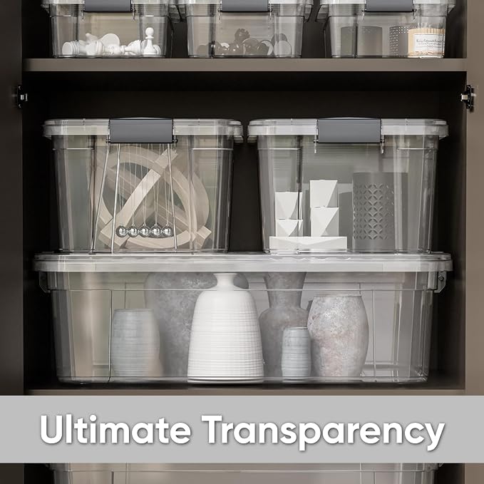 Superio Clear Small Storage Boxes with Lids, 2.3 Quart Flat Plastic Container Bins for Organizing, Stackable Crates, BPA Free, Non Toxic, Odor Free, for Home, Office, School, and Dorm, 36 Pack