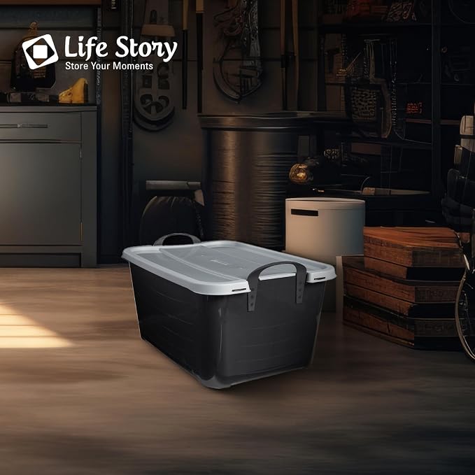Life Story 6 Pack Stackable Storage Bin, 55 Qt Home Organizers, Black/Gray | Heavy-Duty Versatile Lightweight Locking Bins with Carrying Handles