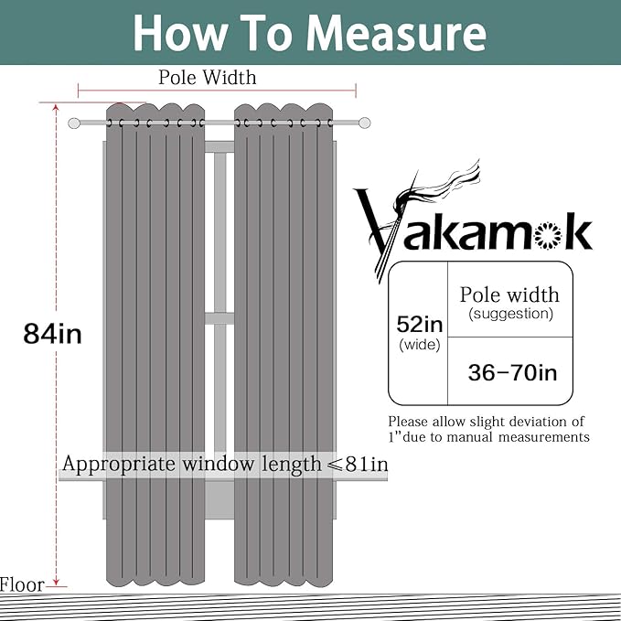 Yakamok Dark Green Blackout Curtains for Bedroom, Room Darkening Thermal Insulated Grommet Window Curtains, Light Blocking Blackout Drapes for Living Room,52Wx84L inch,2 Panels