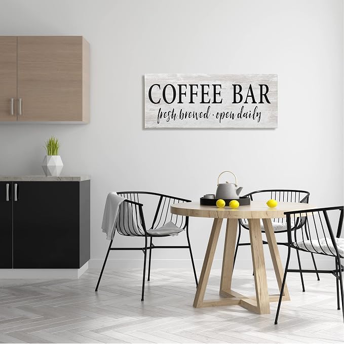 Stupell Industries Coffee Bar Open Sign Rustic Grain Pattern, Design by Lettered and Lined, 40 x 17, Gallery Wrapped Canvas | Stupell Industries · By Lettered and Lined · Ready to hang · Great for kitchen or coffee nook · Made in USA