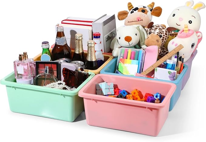 Zonon 12 Pcs Plastic Cubby Storage Bin Back to School Classroom Cubby Organization Storage Container with 1 Pack Self Adhesive Label for Office School Library(Macaron Color,11.61 x 7.68 x 4.92)