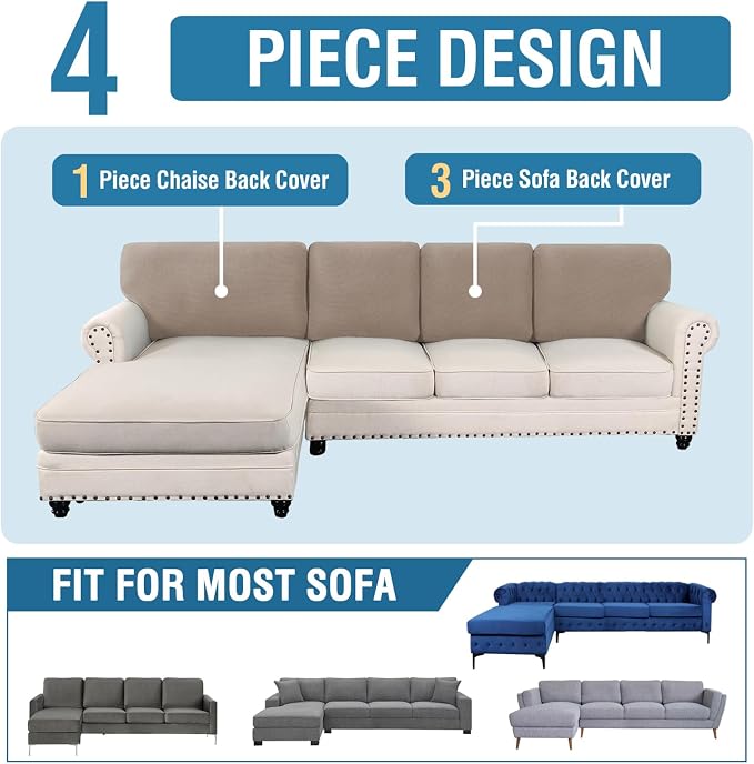 H.VERSAILTEX Backrest Cushion Covers Sectional Couch Back Cushion Covers for Sectional Sofa Set for Both Left/Right Couch (Back Only: 1 Chaise + 3 Sofa, Sand)