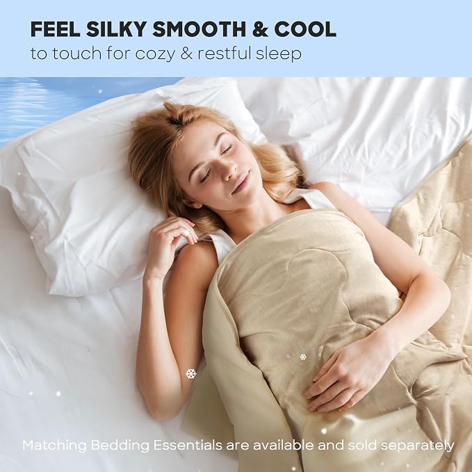 Sharper Image Cooling Touch Down Alternative Throw Blanket, 50 x 60, Tan | Jersey Knit, All Season, Ultra Soft, Microfiber, Cozy Warmth for Sofa or Bed, Quilted, Lightweight, OEKO-TEX Certified