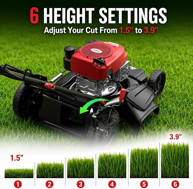 AMERISUN 21" Gas Lawn Mower, 144cc 4-Stroke, 2-in-1 Mulch & Side Discharge, 6 Height Adjustment, Lightweight Push Mower for Backyard Lawn Care