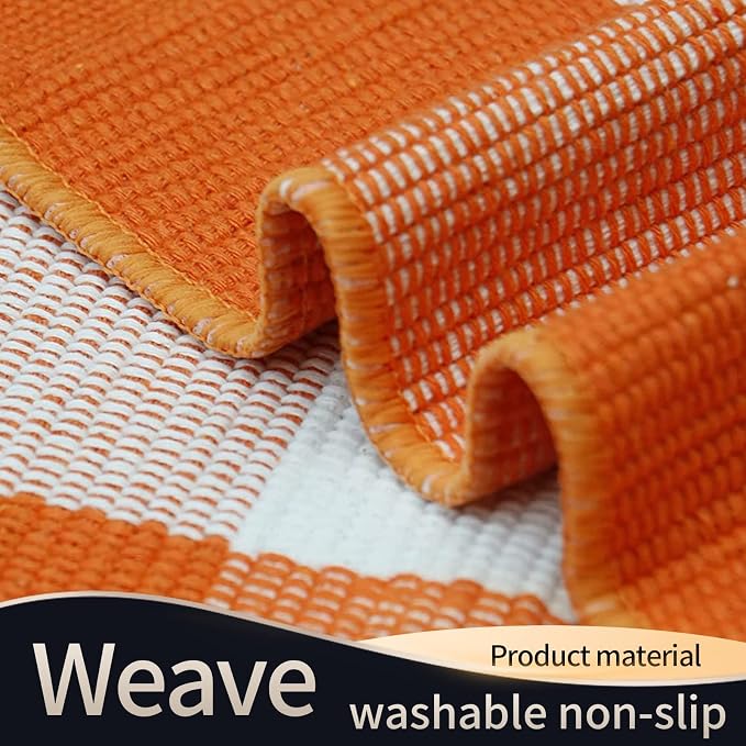SEEKSEE Buffalo Plaid Outdoor Rug 27.5x43 Orange and White Front Door Mat, Layering Rug for Porch, Halloween Doormat, Front Porch Rug for Outdoor Entrance Entryway Patio Porch Decor