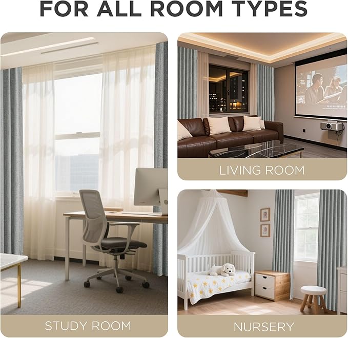 Joydeco Linen Blackout Curtains for Bedroom - 100% Light Blocking 1 Panels, Light Grey Drapes 100" W x 96" L, Thermal Insulated Room Darkening Curtains for Living Room, Rod Pocket & Back Tabs