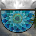 Mandala Half Round Doormat Non-Slip Semi Circle Rug Half Moon Mat | Teal Ethnic Flower Washable Soft Absorbent Indoor Outdoor Entrance Kitchen Bathroom Sink Patio Welcome Fireplace Floor Rug