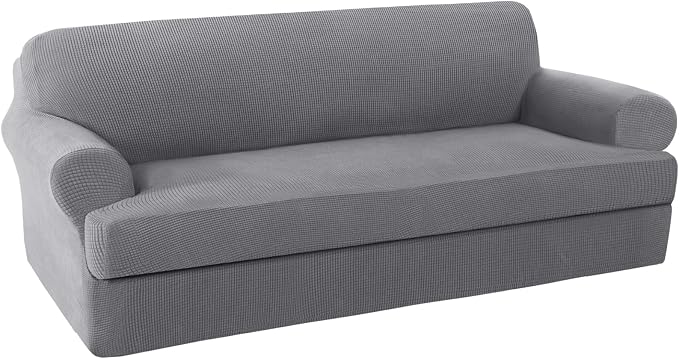 H.VERSAILTEX Sofa Cover 2 Piece Stretch Couch Covers for 3 Cushion Couch Sofa Slipcover Protector Cover with Individual Seat Cushion Cover Suit for T Cushion/Box Cushion (Sofa 72"-88", Dove)