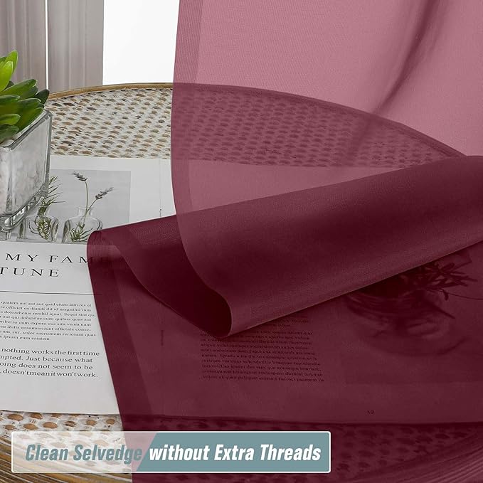 Burgundy Window Sheer Curtains 54 inch Length, Soft Airy Light Filtering Sheer Curtain 2 Panels, Dual Rod Pocket Gauze Drapes for Living Room Christmas Decoration, 2x42Wx54L Inches