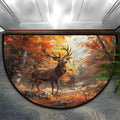 Deer Half Round Doormat Non-Slip Semi Circle Rug Half Moon Mat | Autumn Forest Gold Washable Soft Absorbent Indoor Outdoor Entrance Kitchen Bathroom Sink Patio Welcome Fireplace Floor Rug