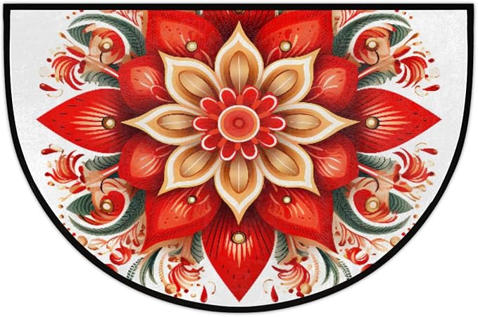 Mandala Half Round Rug Half Moon Door Mat Half Circle Rugs | Ethnic Flower Washable Non-Slip Semi Circle Rug Welcome Half Round Door Mat Indoor Entrance Kitchen Bedroom Living Room Decor