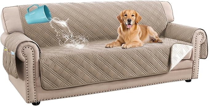 H.VERSAILTEX Sofa Covers Waterproof and Washable Modern Sofa Covers Stay in Place with Elastic Straps Thick and Soft Cat Couch Protector (Sofa, Taupe/Beige)